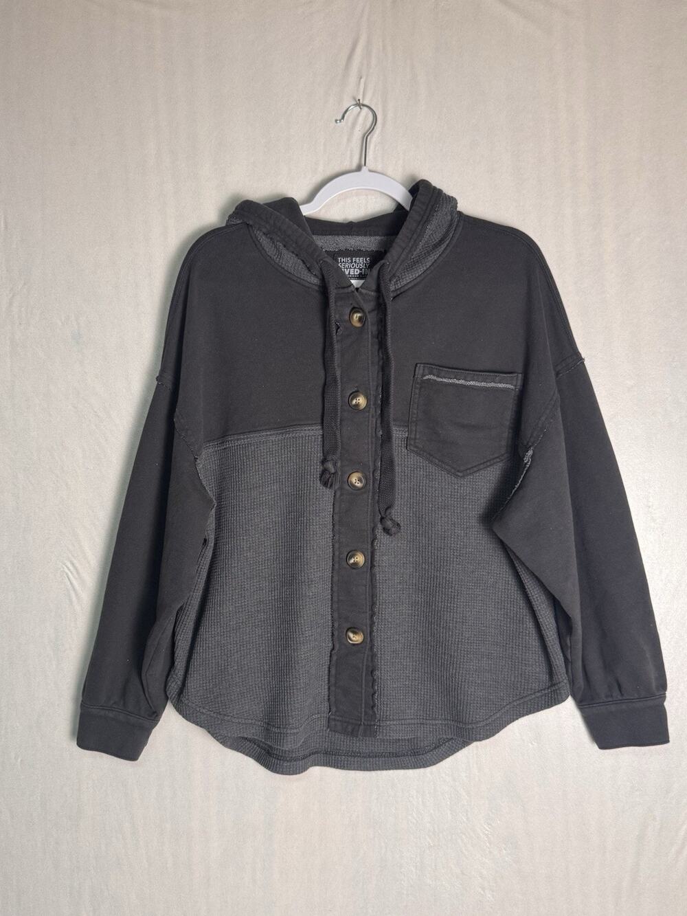 American Eagle Seriously Lived In Waffle Knit Hoodie Gray Shacket Oversized XS/S
